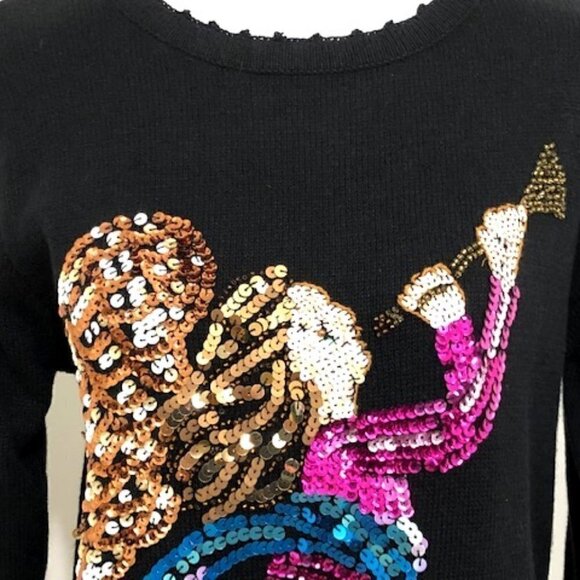 𝅺quacker Factory Black Sequin Christmas Angel Holiday Pullover Sweater - Picture 2 of 5